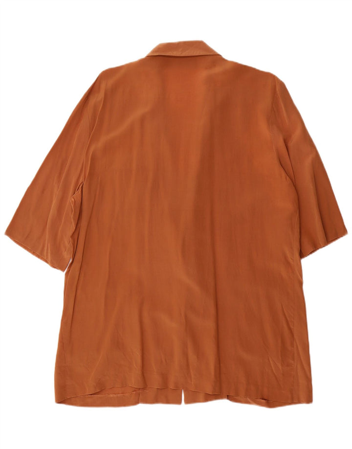 Giacca blazer vintage da donna a maniche corte a 2 bottoni UK 16 grande seta marrone