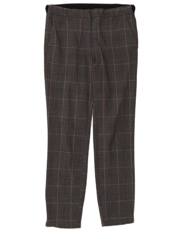 Pantaloni da abito slim da donna Zara XS W24 L27 Poliestere a quadri grigi