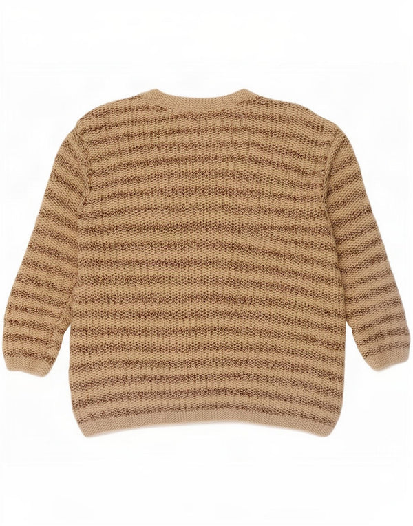 Maglione cardigan da donna vintage UK 14 Cotone a righe beige medio