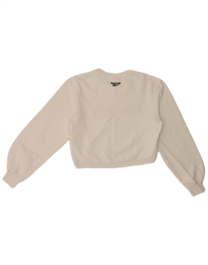 Felpa Reebok da donna con grafica corta, maglione, UK 8/10, piccola, poliestere bianco