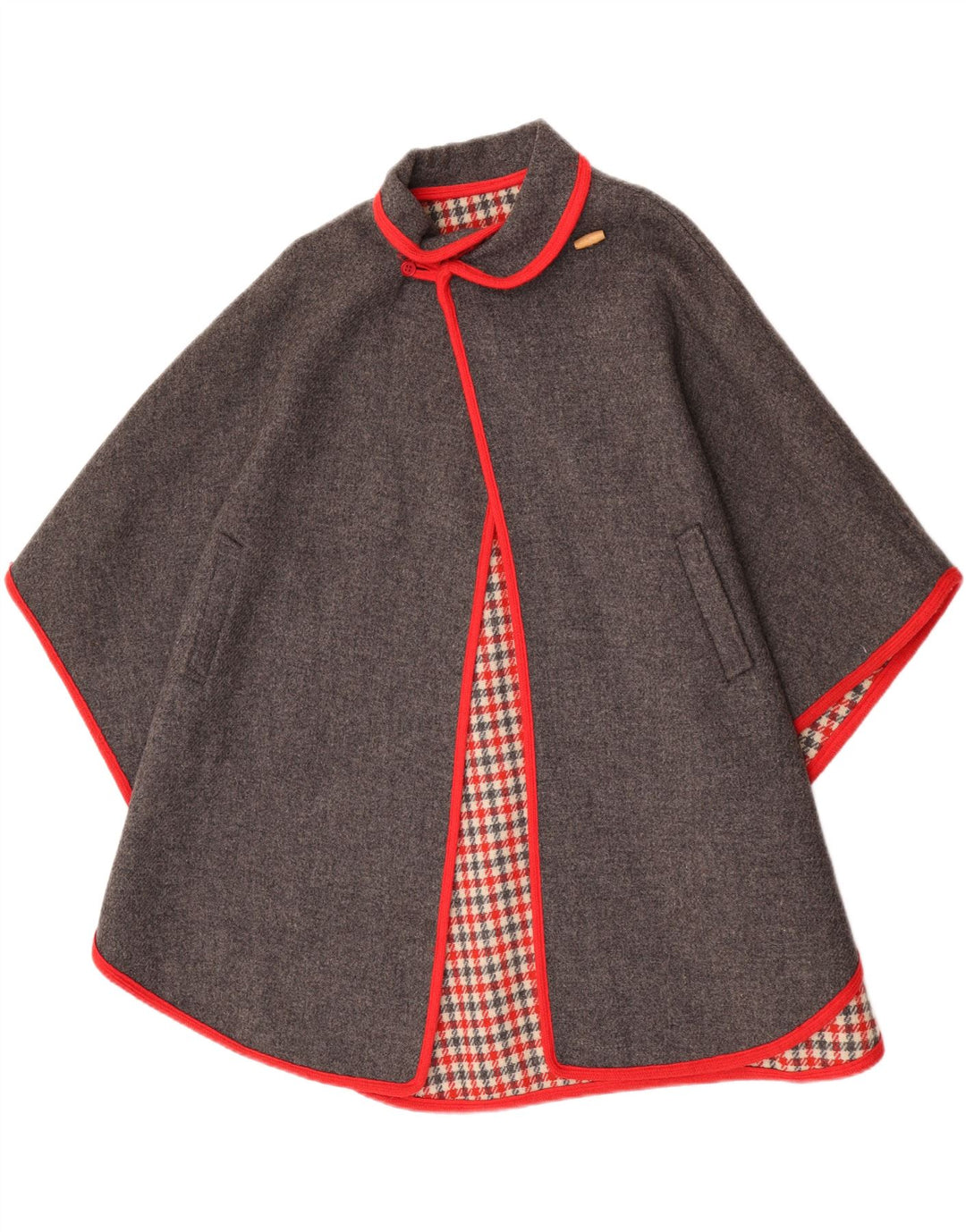 Cappotto vintage da donna a mantella, taglia unica, in lana grigia