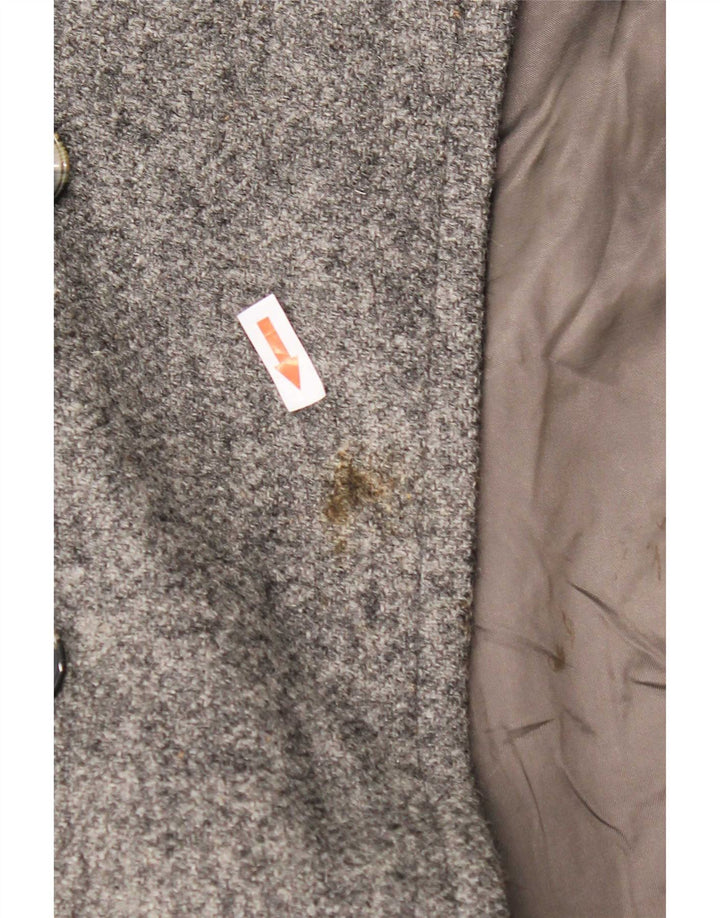 Cappotto doppiopetto vintage da donna UK 14 Lana vergine screziata grigio medio