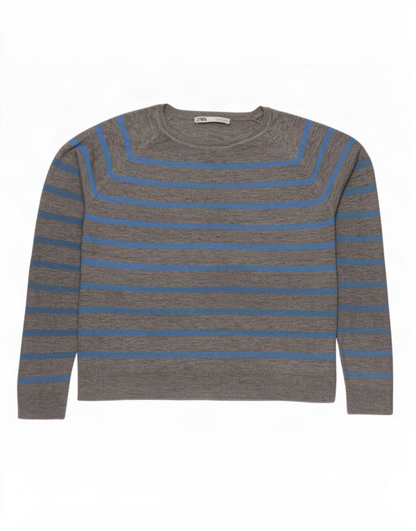 Maglione Zara da donna oversize con scollo a barca UK 10 piccolo grigio a righe