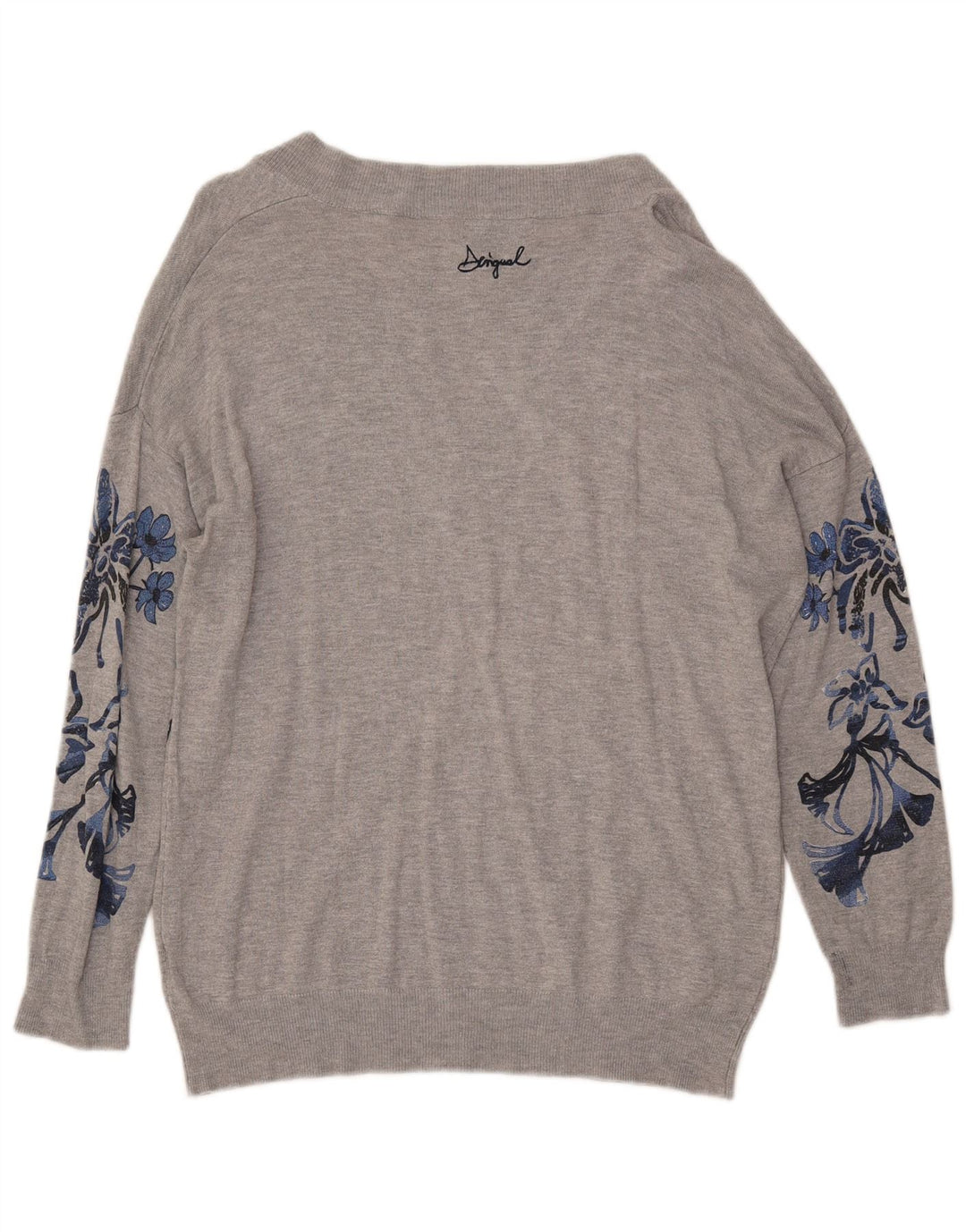 DESIGUAL Maglione da donna con scollo a V grafico UK 14 Grigio medio floreale