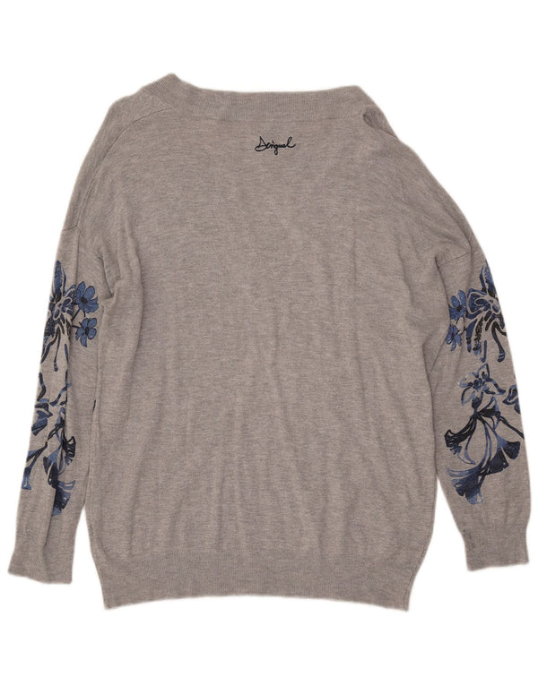 DESIGUAL Maglione da donna con scollo a V grafico UK 14 Grigio medio floreale