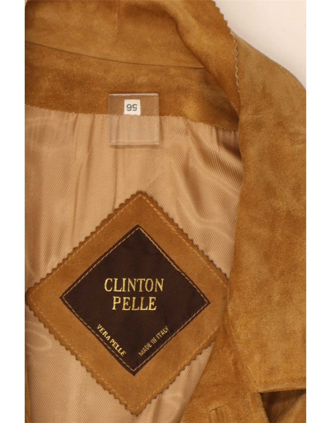 Giacca blazer vintage da uomo in pelle scamosciata a 4 bottoni IT 56 3XL Beige