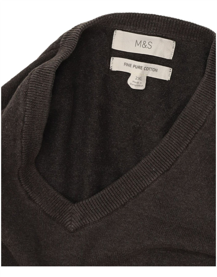 MARKS & SPENCER Maglione da uomo con scollo a V 2XL Cotone grigio