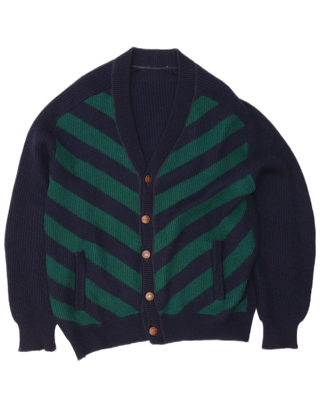 Maglione cardigan da uomo vintage XL a righe blu navy