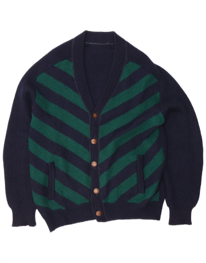 Maglione cardigan da uomo vintage XL a righe blu navy