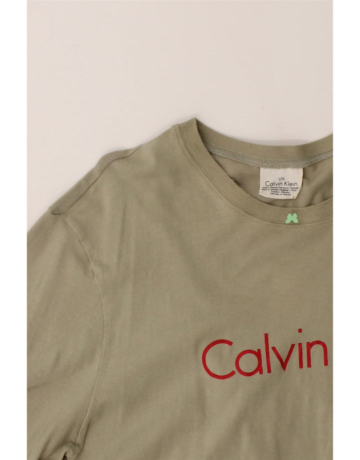 CALVIN KLEIN Mens Graphic Top Long Sleeve Large Grey Cotton Vintage Calvin Klein and Second-Hand Calvin Klein from Messina Hembry 