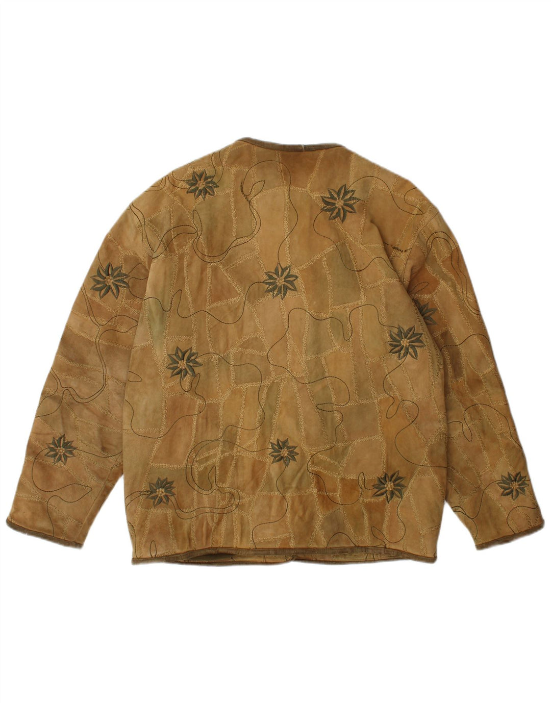 Giacca blazer vintage da donna in pelle scamosciata a 5 bottoni EU 40 marrone medio floreale
