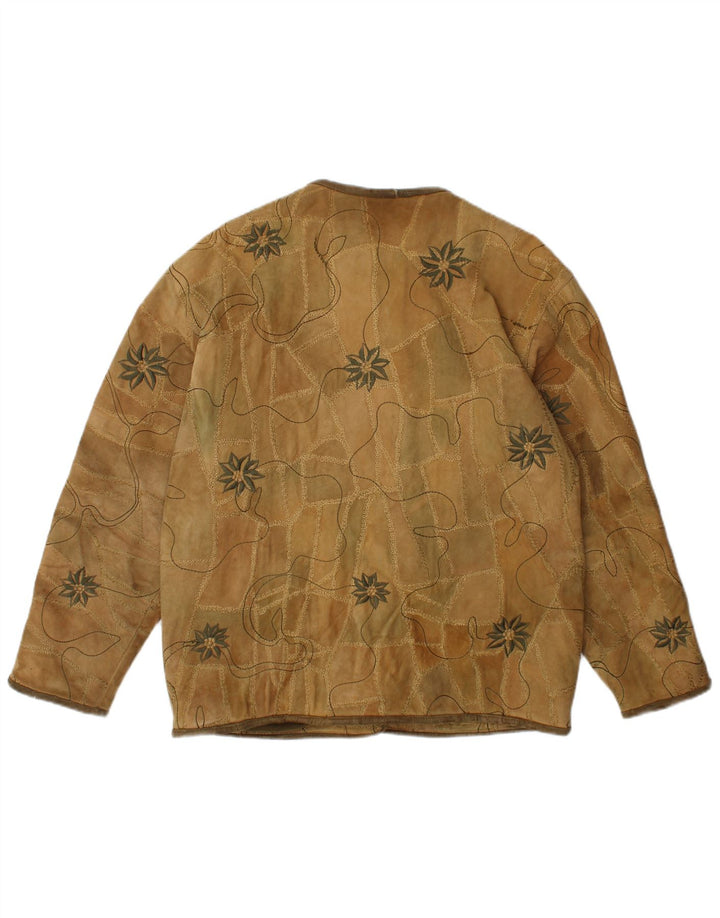 Giacca blazer vintage da donna in pelle scamosciata a 5 bottoni EU 40 marrone medio floreale