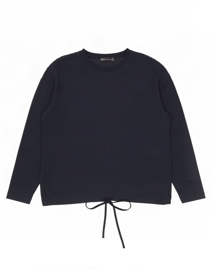 Marks & Spencer Top da donna a maniche lunghe UK 12 Medio Blu Navy Poliestere
