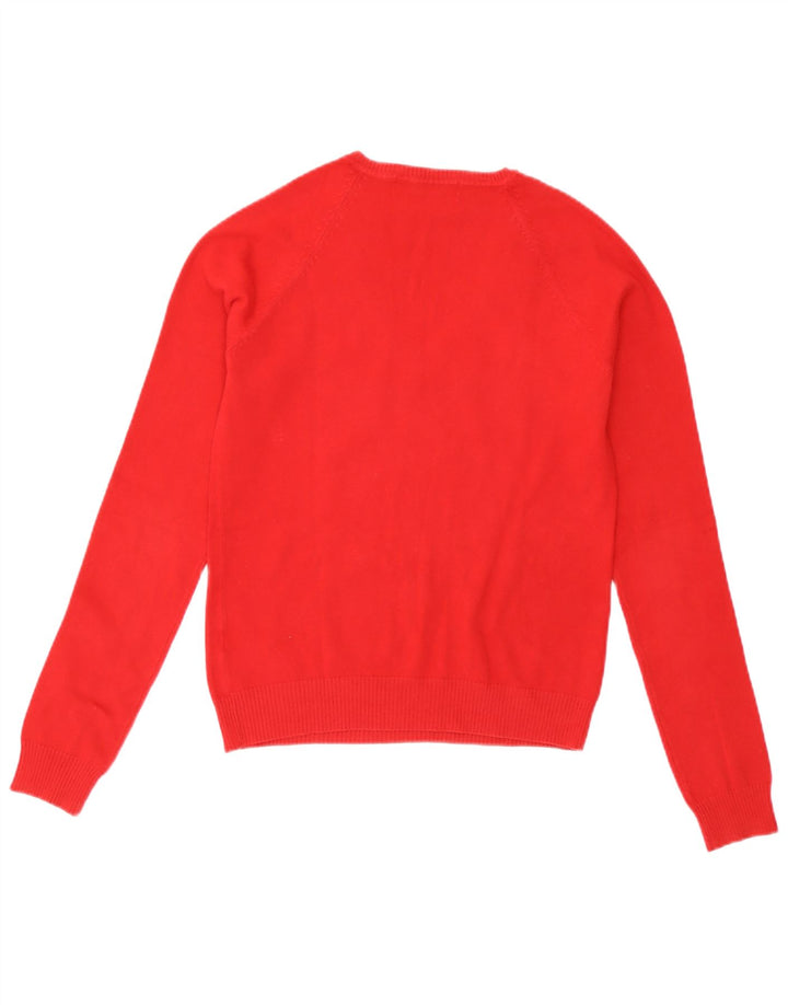Maglione maglione con scollo a V da donna Zara UK 12 cotone rosso medio