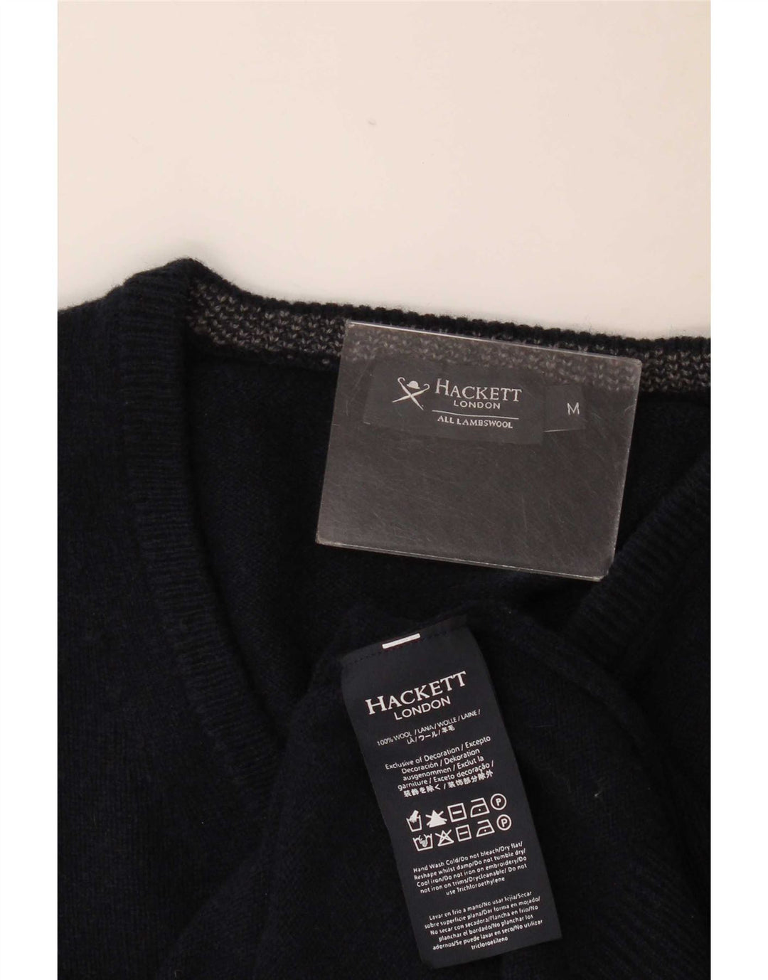 Maglione da uomo con scollo a V Hackett in lana d'agnello medio blu navy