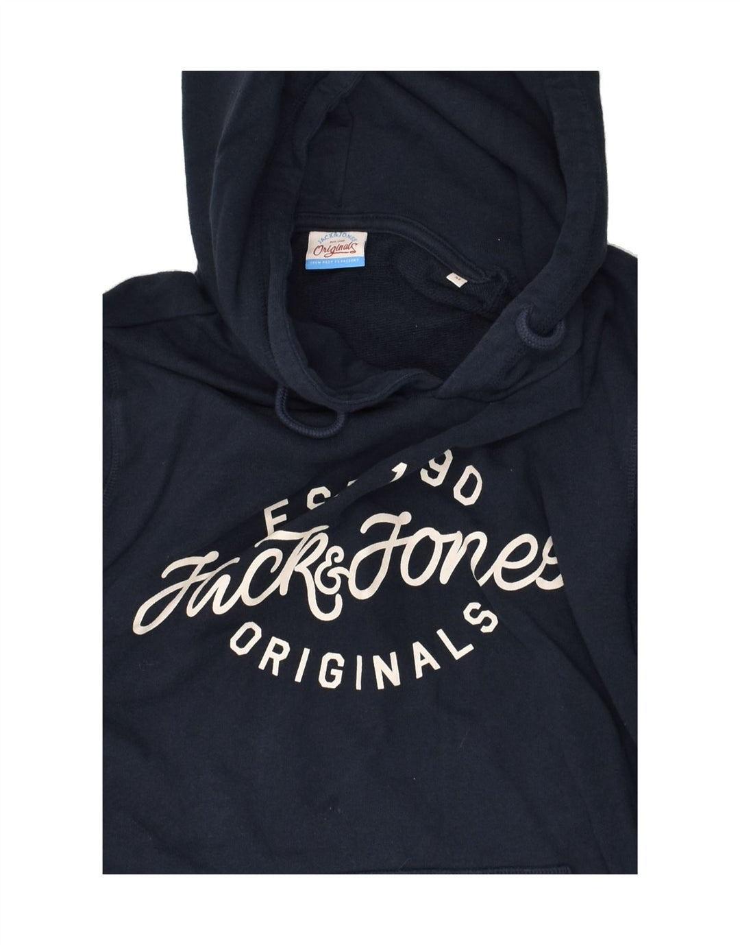 JACK & JONES Mens Graphic Hoodie Jumper Medium Navy Blue Cotton | Vintage Jack & Jones | Thrift | Second-Hand Jack & Jones | Used Clothing | Messina Hembry 
