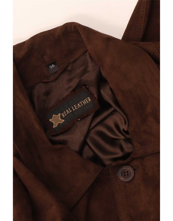 Giubbotto bomber vintage in pelle scamosciata da uomo IT 56 2XL in pelle marrone
