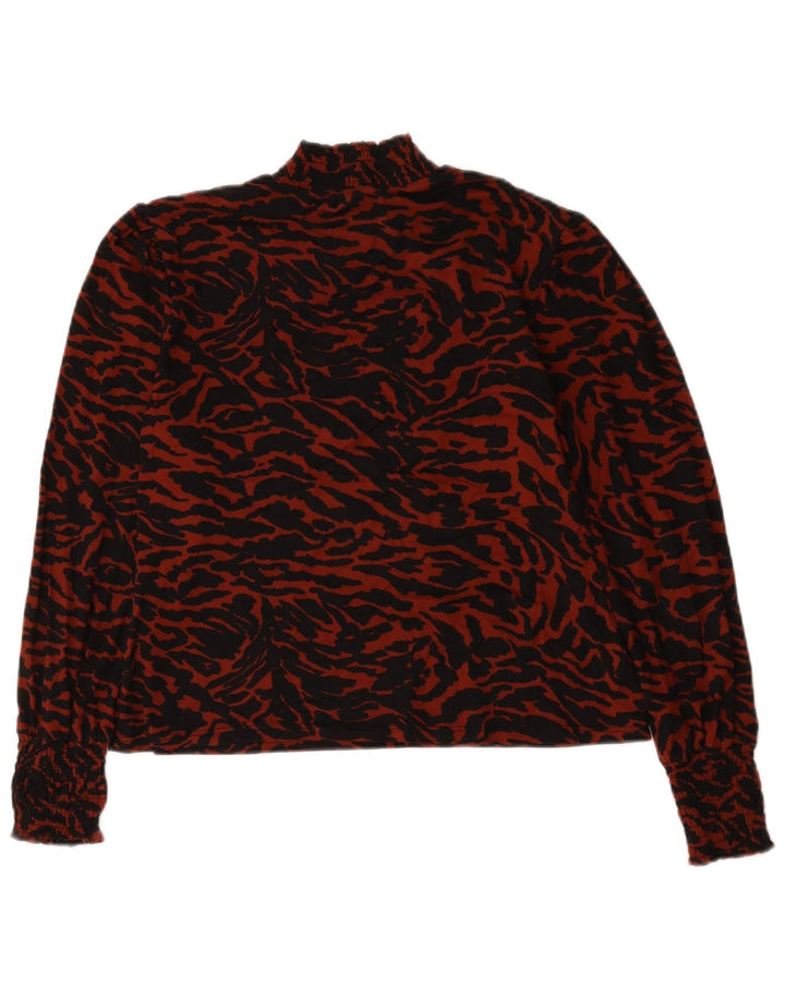 Oasis Camicetta a maniche lunghe da donna Top UK 14 Grande poliestere rosso con stampa animalier