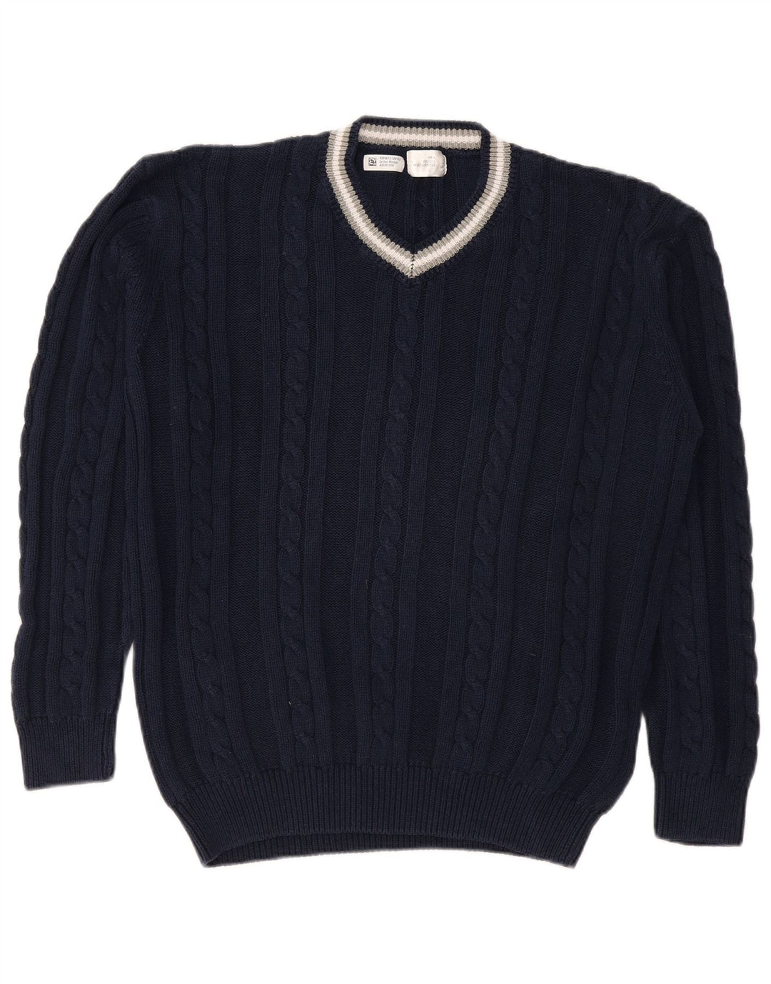 VINTAGE Maglione da uomo con scollo a V grande cotone blu navy