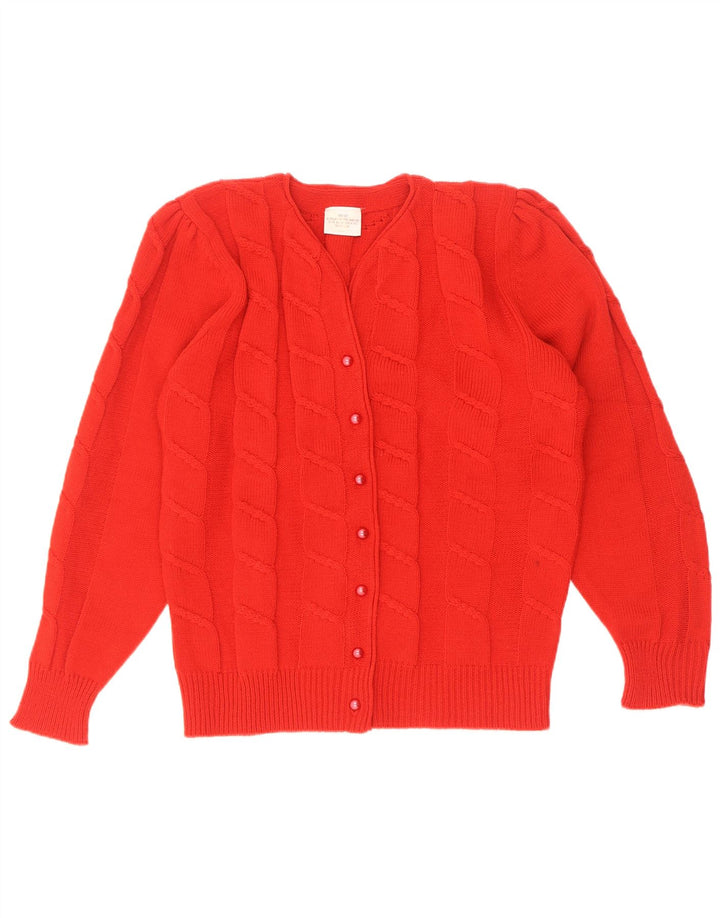 Maglione cardigan da donna vintage UK 14/16 Poliacrilico rosso medio