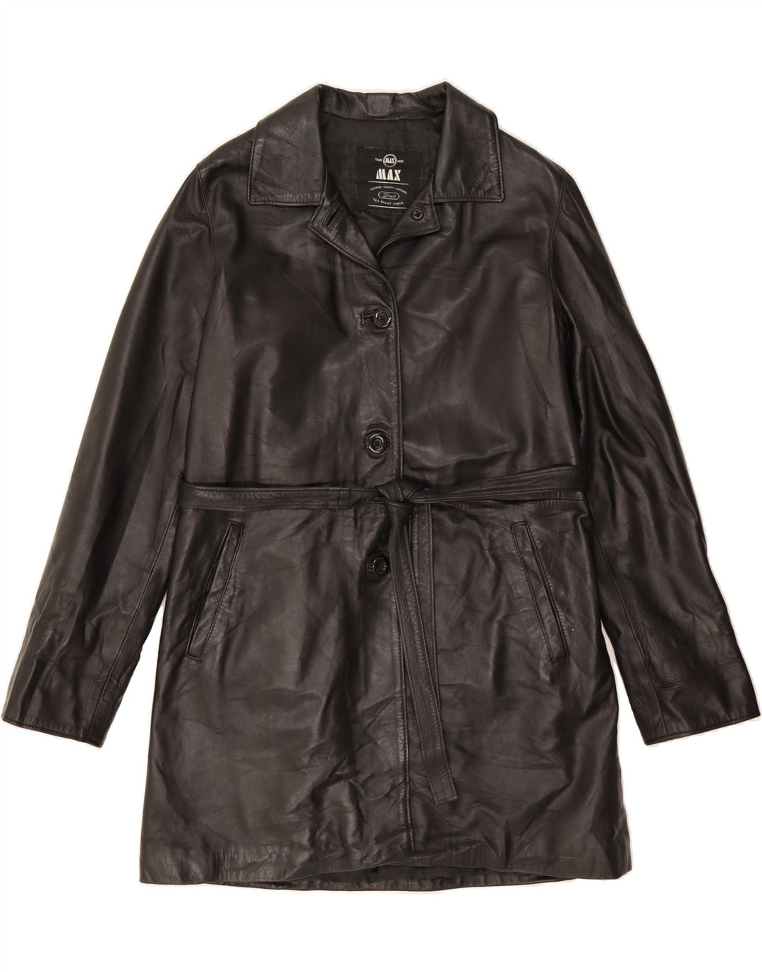 MAX Womens Leather Coat UK 14 Large Black Vintage Max and Second-Hand Max from Messina Hembry 