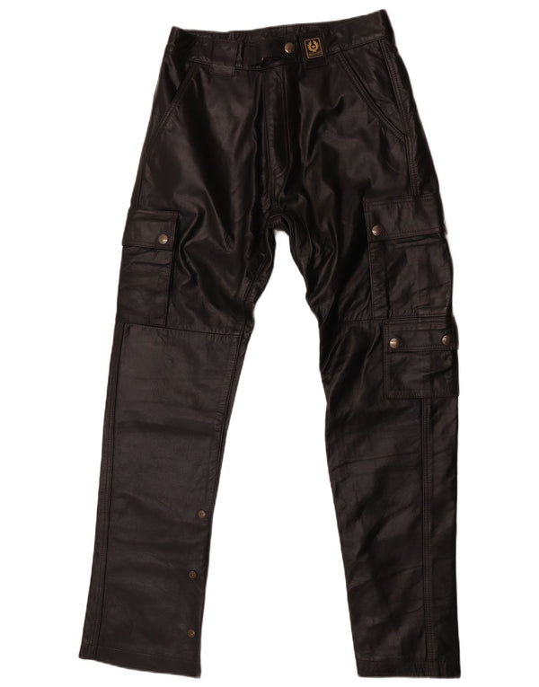 Pantaloni cargo in pelle da uomo Belstaff piccoli W30 L29 motociclista in pelle nera