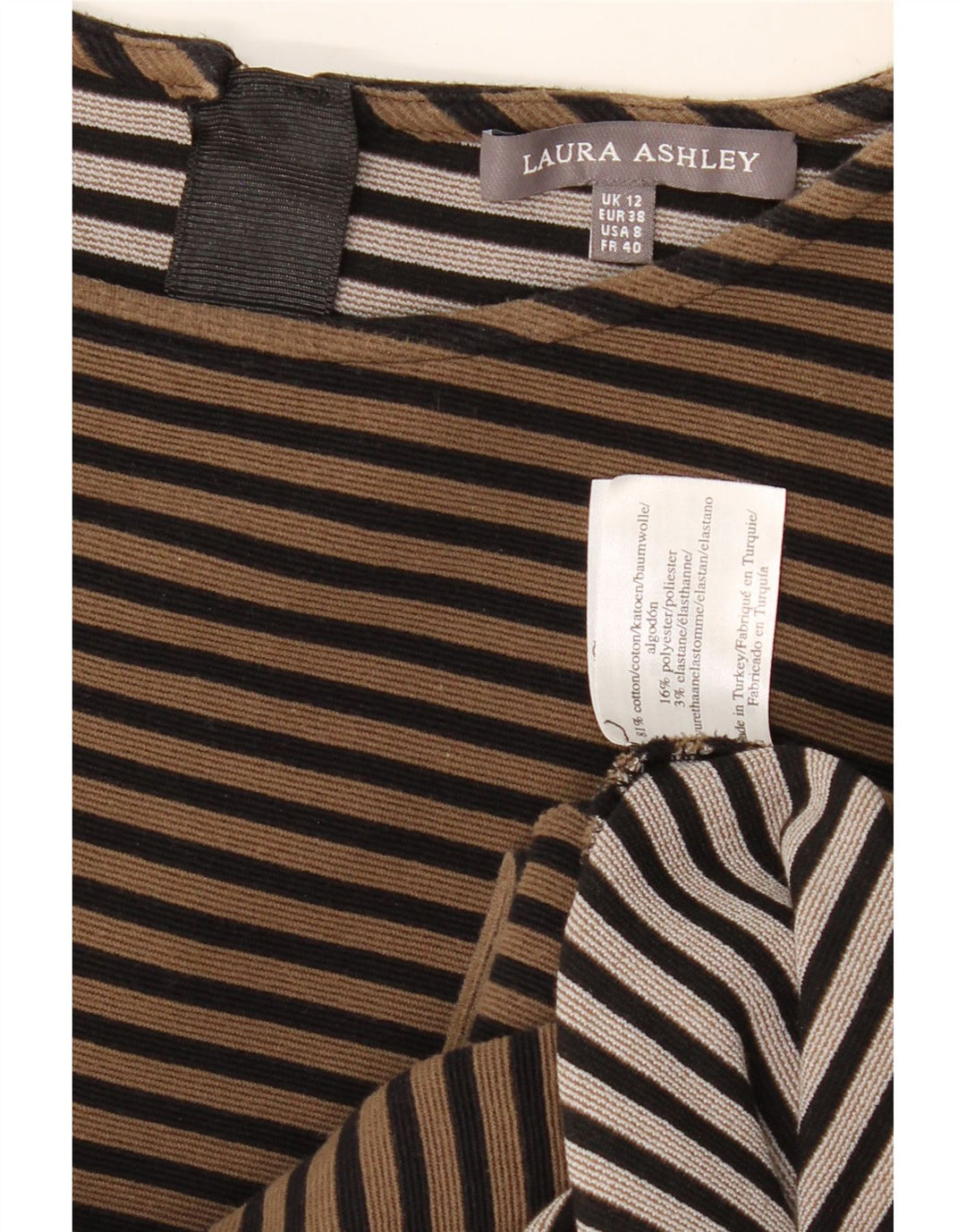 LAURA ASHLEY Abito da donna a trapezio con maniche a 3/4 UK 12 A righe beige medio