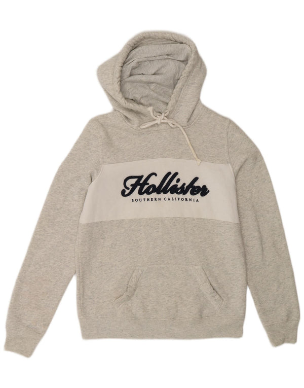 Felpa con cappuccio grafica da uomo Hollister Small in cotone color block grigio