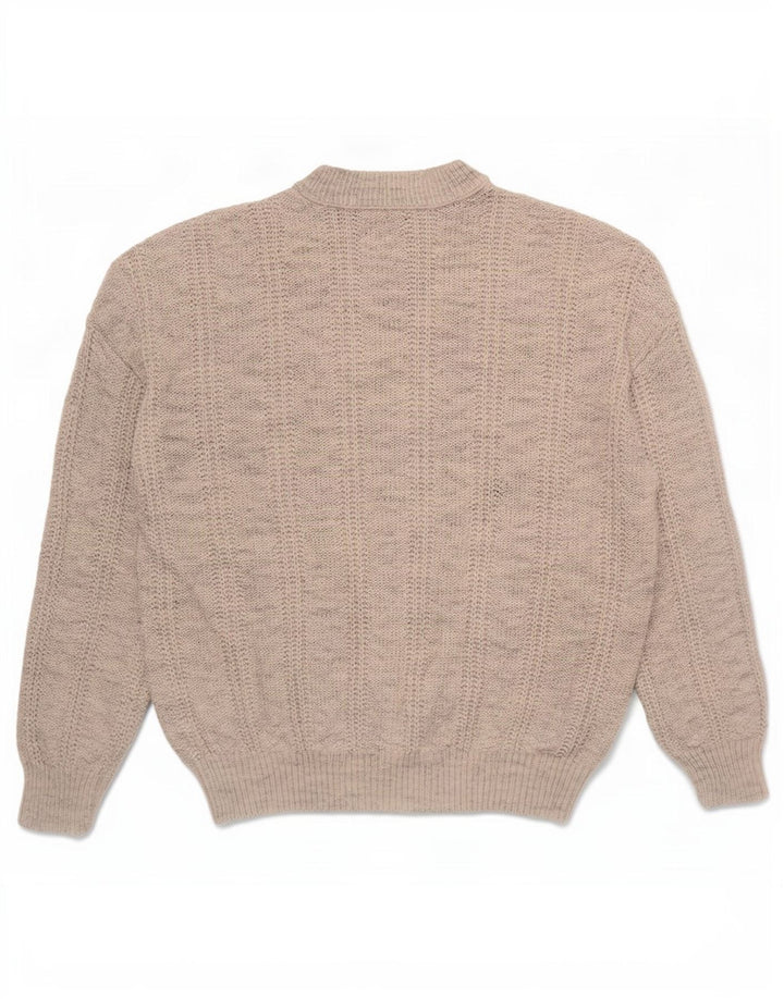 Maglione girocollo grafico da uomo vintage in acrilico chiazzato grigio medio