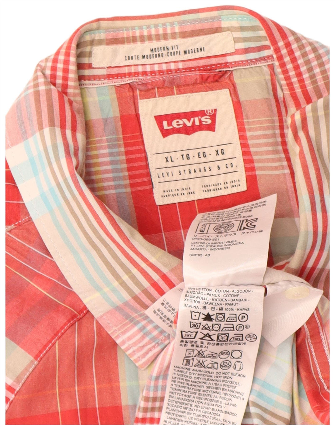 Camicia a maniche corte Levi's Modern Fit da uomo XL in cotone a quadri rossi
