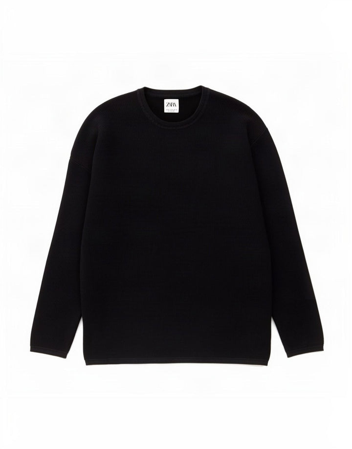 Maglione maglione girocollo da uomo Zara in cotone blu navy medio