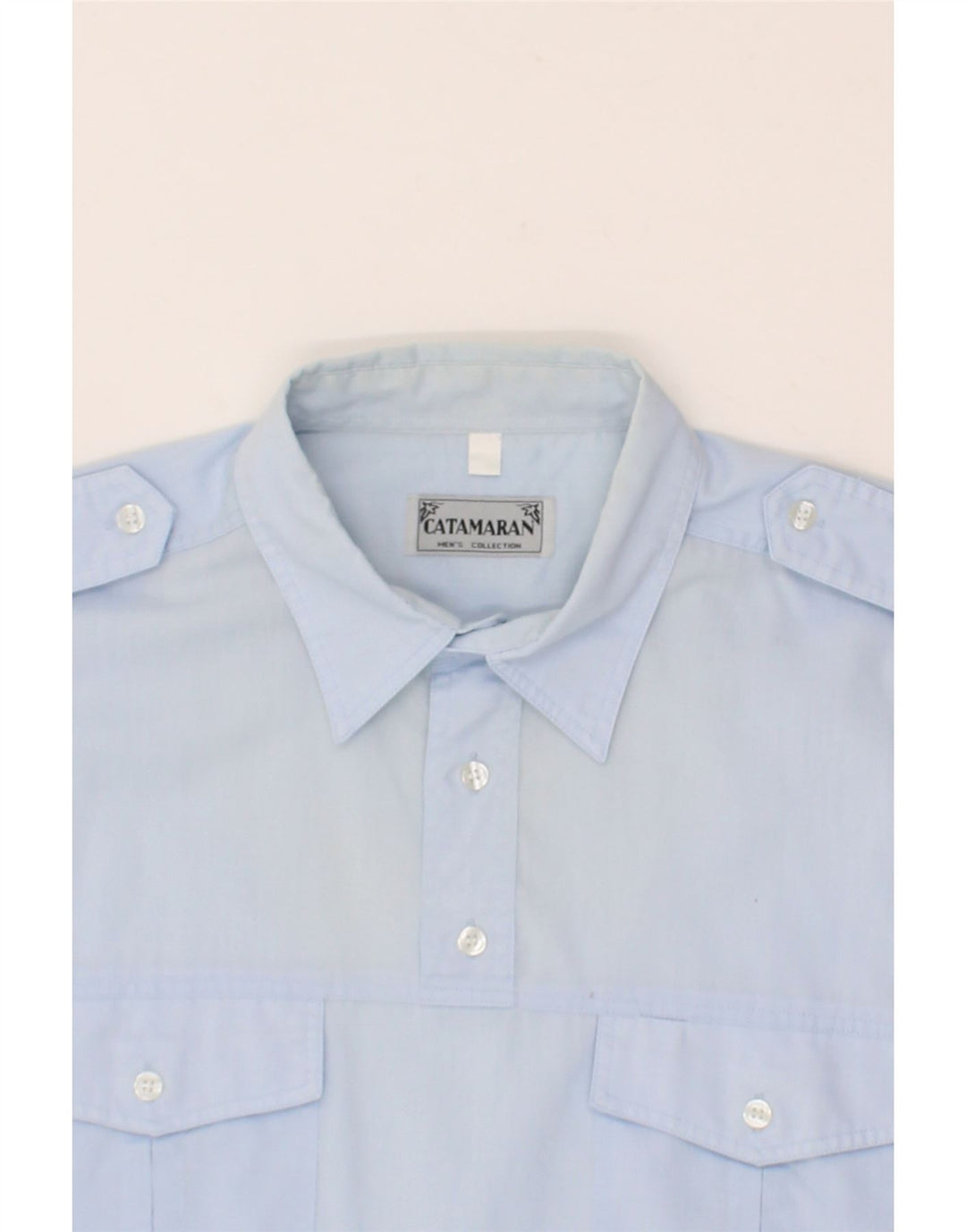 CATAMARAN Mens Military Short Sleeve Pullover Shirt 2XL Blue Polyester Vintage Catamaran and Second-Hand Catamaran from Messina Hembry 