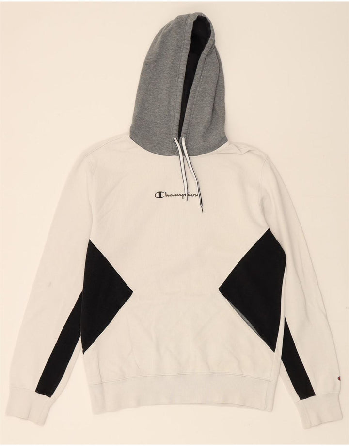 CHAMPION Mens Hoodie Jumper Large White Colourblock Vintage Champion and Second-Hand Champion from Messina Hembry 