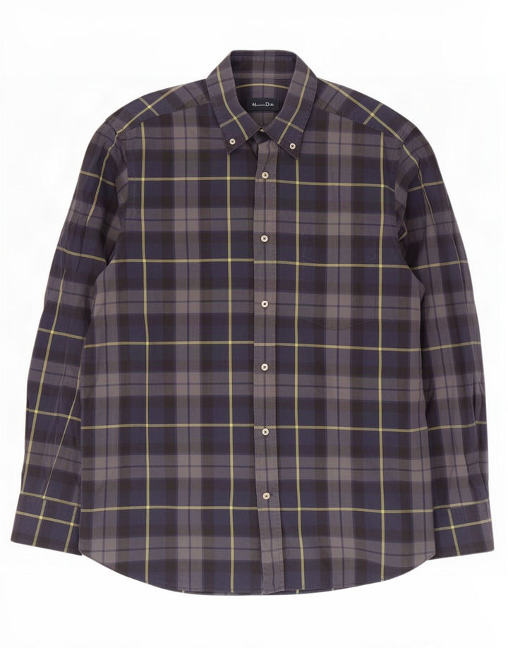Camicia da uomo Massimo Dutti in cotone a quadri grandi blu navy