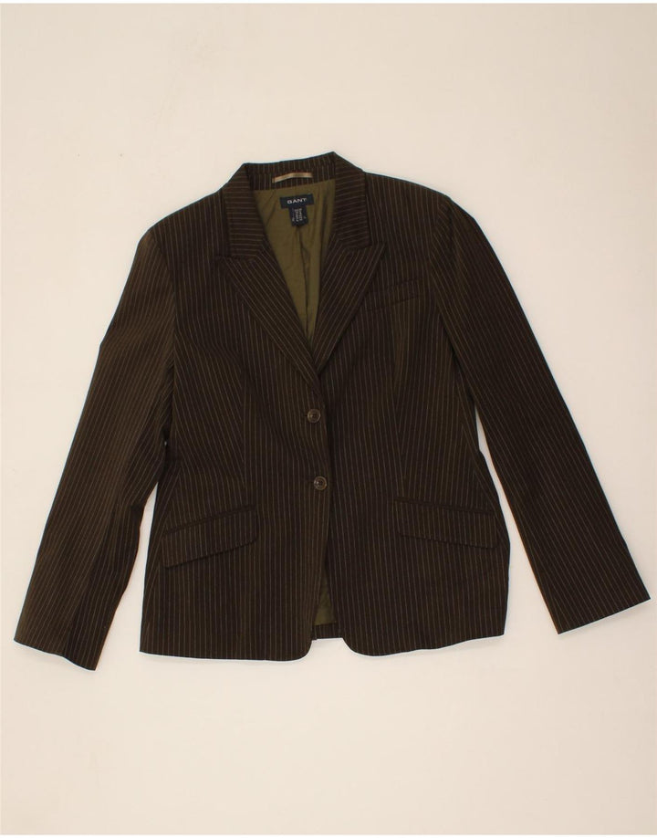 GANT Womens 2 Button Blazer Jacket UK 16 Large Khaki Pinstripe Cotton Vintage Gant and Second-Hand Gant from Messina Hembry 