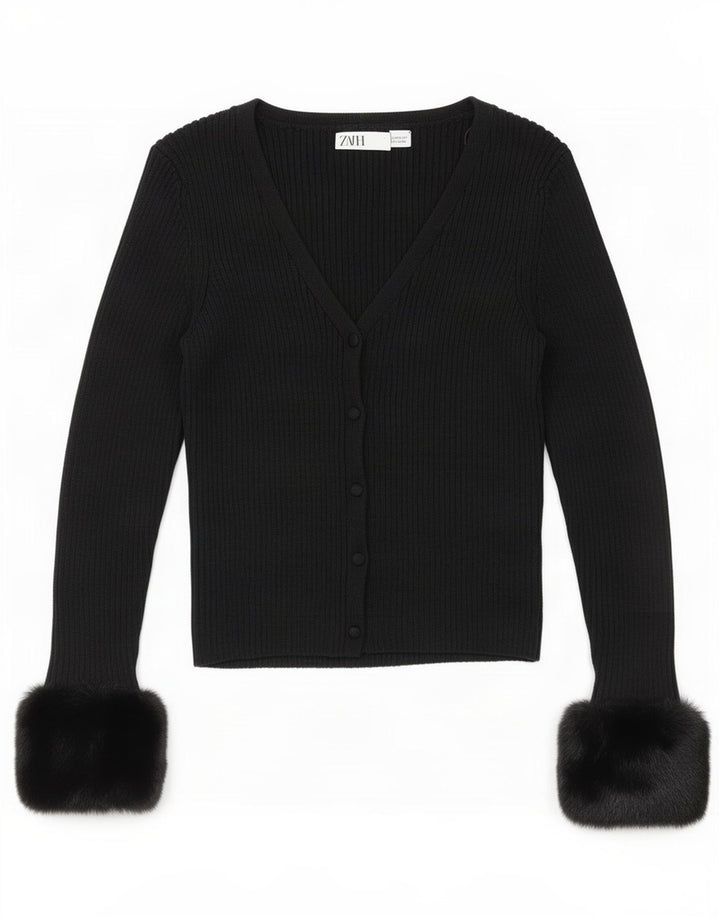 Maglione cardigan corto da donna Zara UK 12 medio nero