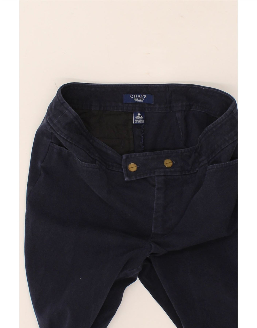 CHAPS Womens Petite Slim Casual Trousers US 6 Medium W30 L28 Navy Blue Vintage Chaps and Second-Hand Chaps from Messina Hembry 