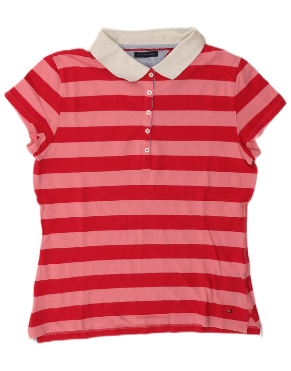 Tommy Hilfiger Womens Rugby Polo Shirt UK 12 Medium Pink Striped Cotton