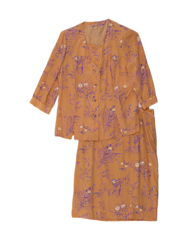 Set gonna vintage da donna in 2 pezzi UK 12 medio W30 arancione floreale
