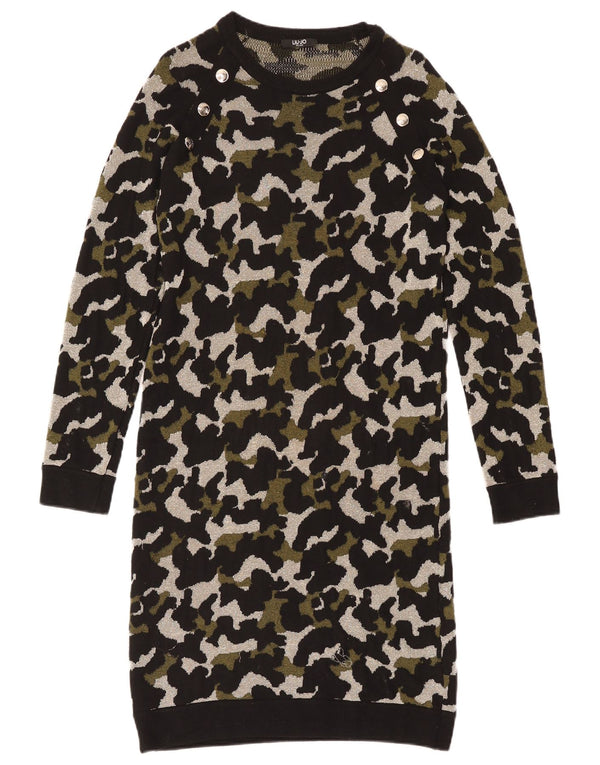 Abito maglione a maniche lunghe da donna Liu Jo UK 10 Small in viscosa mimetica nera