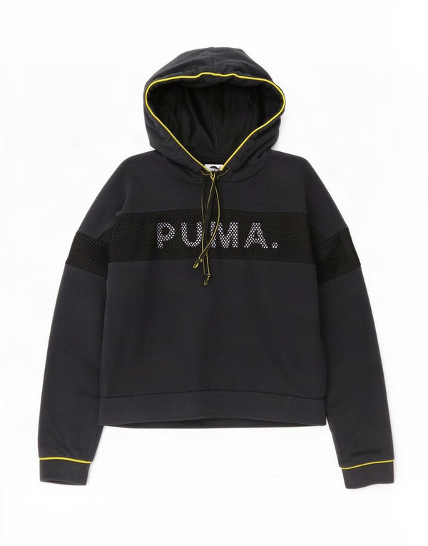 Felpa con cappuccio corta grafica da donna Puma UK 14 blocco colore blu navy medio