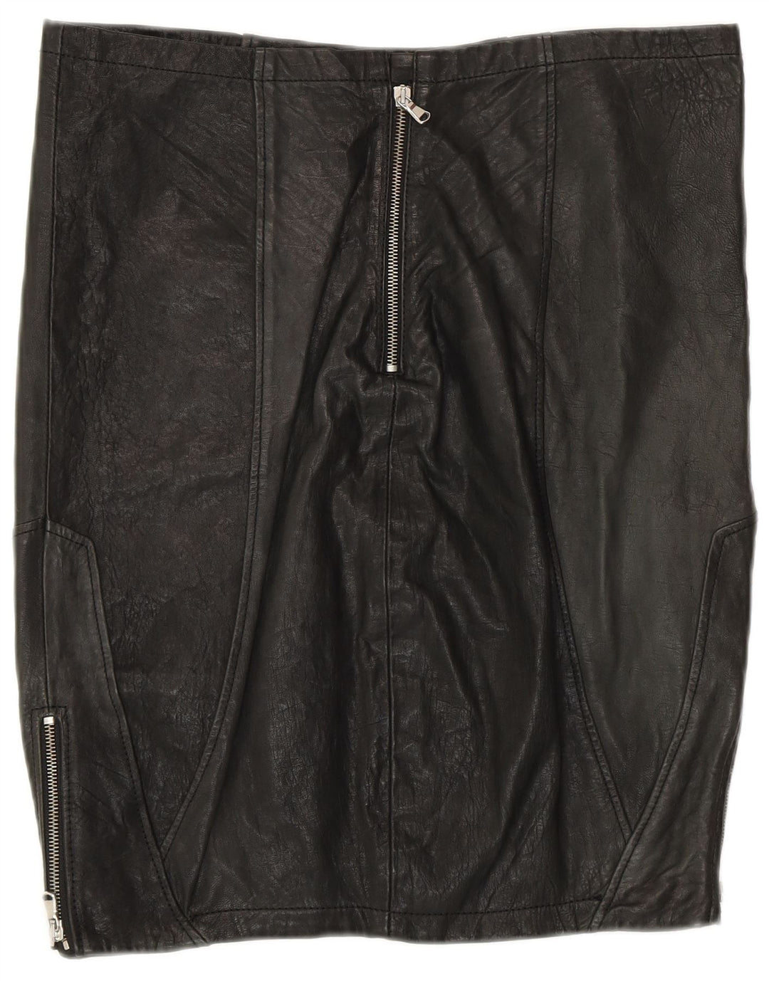 Gonna in pelle da donna VINTAGE UK 12 Media W30 Pelle patchwork nera