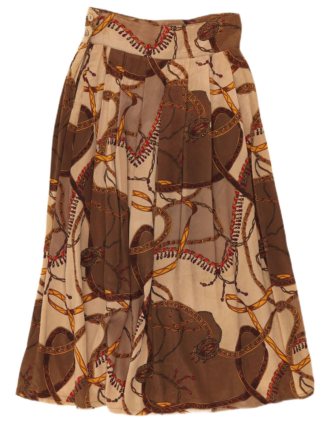 Gonna svasata da donna vintage IT 44 media W28 viscosa geometrica marrone