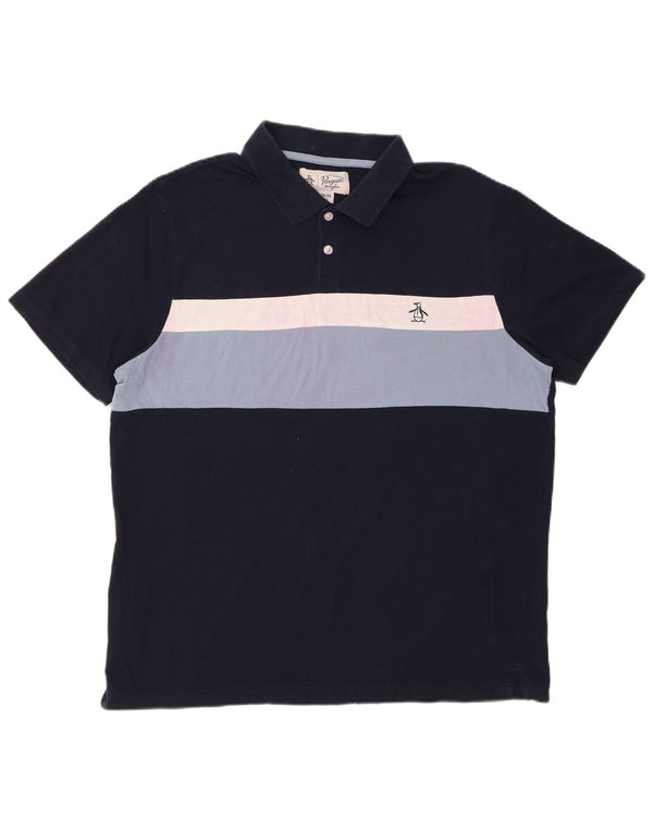 PENGUIN Polo da uomo XL in cotone a righe blu navy