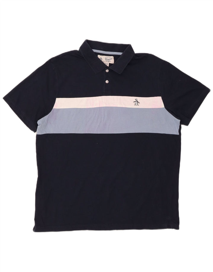 PENGUIN Polo da uomo XL in cotone a righe blu navy