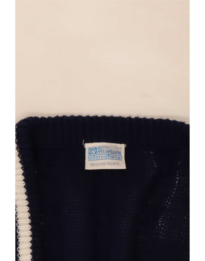 Maglione cardigan da uomo vintage IT 48/50 Poliestere a righe blu navy medio