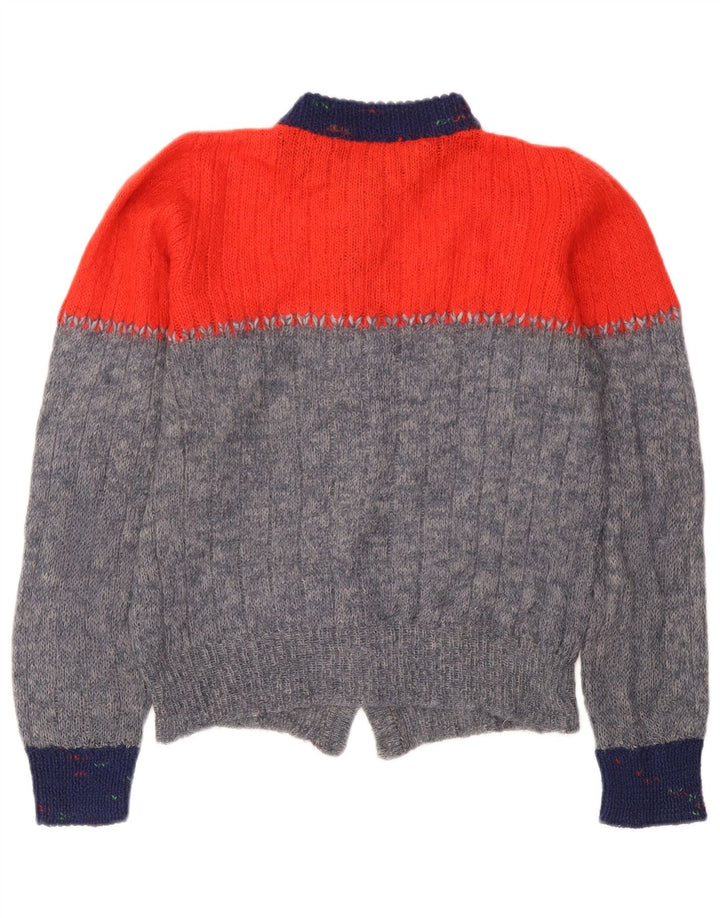 Maglione cardigan con fiocco di neve vintage da donna UK 14 Blocco colore grigio medio