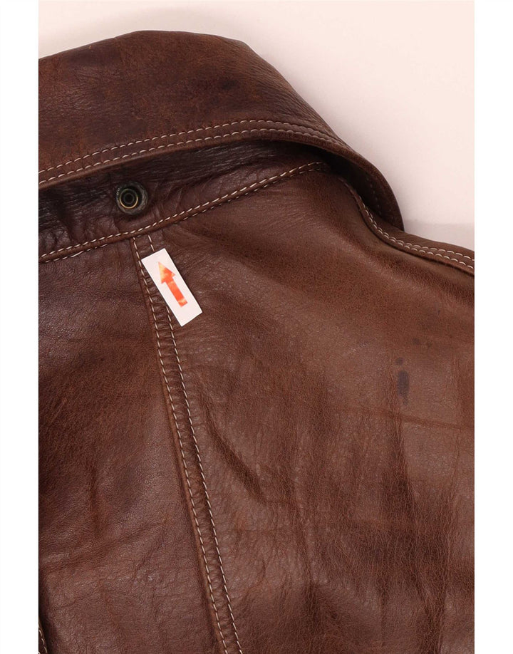Giubbotto bomber in pelle vintage da uomo IT 52 2XL Marrone