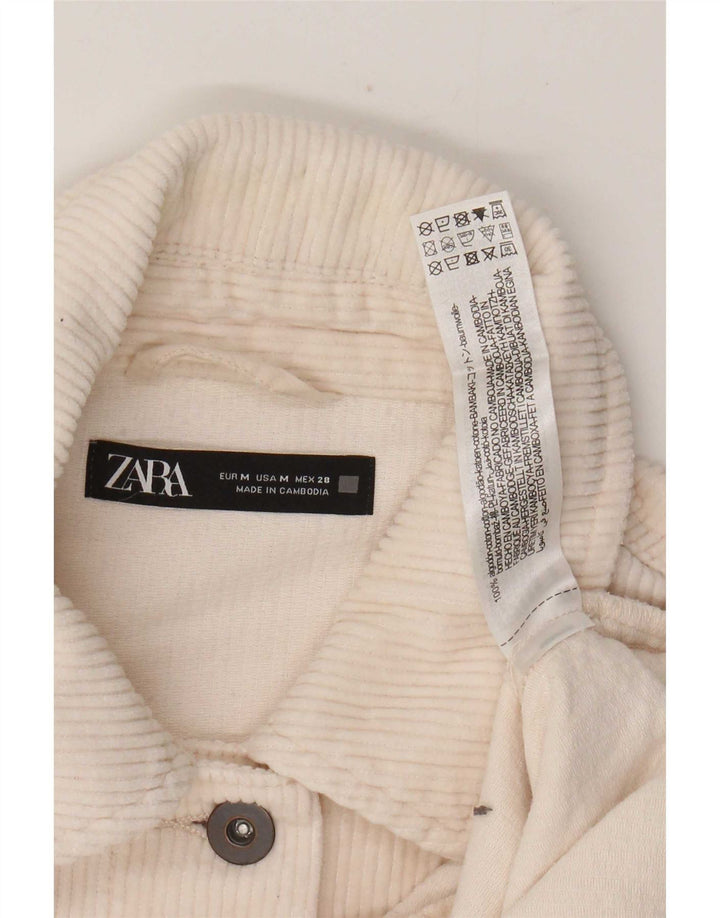 Giacca da donna oversize in velluto a coste Zara UK 14 cotone bianco sporco medio