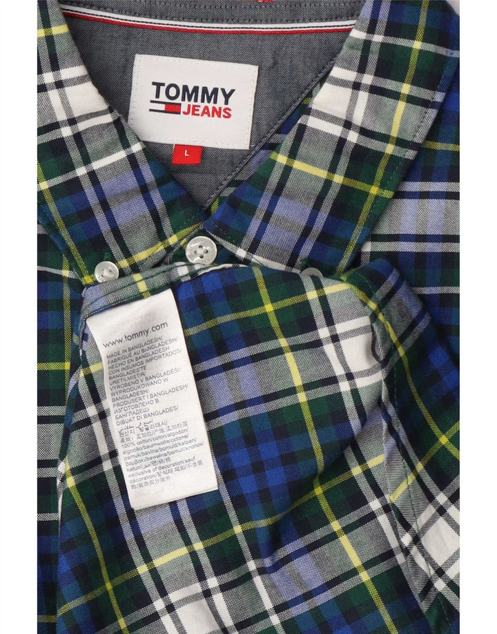 Tommy Hilfiger Camicia da uomo in flanella di cotone a quadri blu grandi